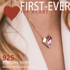 Leafael Ivy Heart Necklaces for Women, 925 Sterling Silver Chain, Rose Gold Plated Tourmaline Pink October Birthstone Crystal Geometric Pendant, Jewelry Gifts for Her, I Love You to The Moon and Back