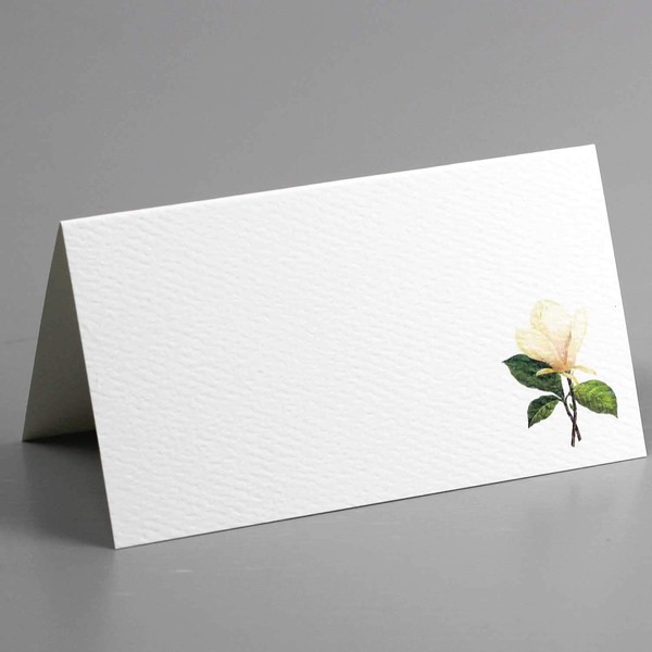 Nancy Nikko Place Cards with White Magnolia Flower for Weddings, Showers, Luncheon and Dinner Parties. Table Tent Style, Scored for Easy Folding. Available in Pkgs of 12/25 / 50 (50)