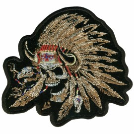 WARRIOR INDIAN SKULL PATCH [5.0 X 4.5 INCH -iron on sew on -P45]