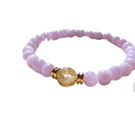 Kanoishi ∞ [Amulet filled with love, peace, and happy life] Gold Rutilated Quartz Kunzite Bracelet for Women, Men's, Natural Stone, Power Stone, 0.3 inches (8 mm), 0.2 inches (6 mm), (For Purification, Rough Stone) (Women's M, Approx. 6.3 inches (16 cm) (General Women))