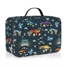 Clastyle Black Race Car Insulated Lunch Bag for Kids Boy, Colourful Trucks Portable Large Thermal Cooler Lunch Box Bag for School