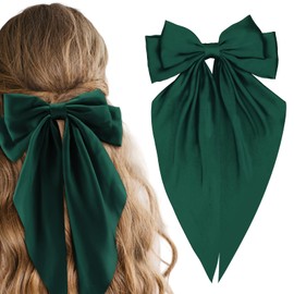 Ondder Green Oversized Hair Bows Satin Hair Bows for Women Large Bows Hair Clip Hair Ribbons Long Tail Big Bows Hair Accessories for Women Girls