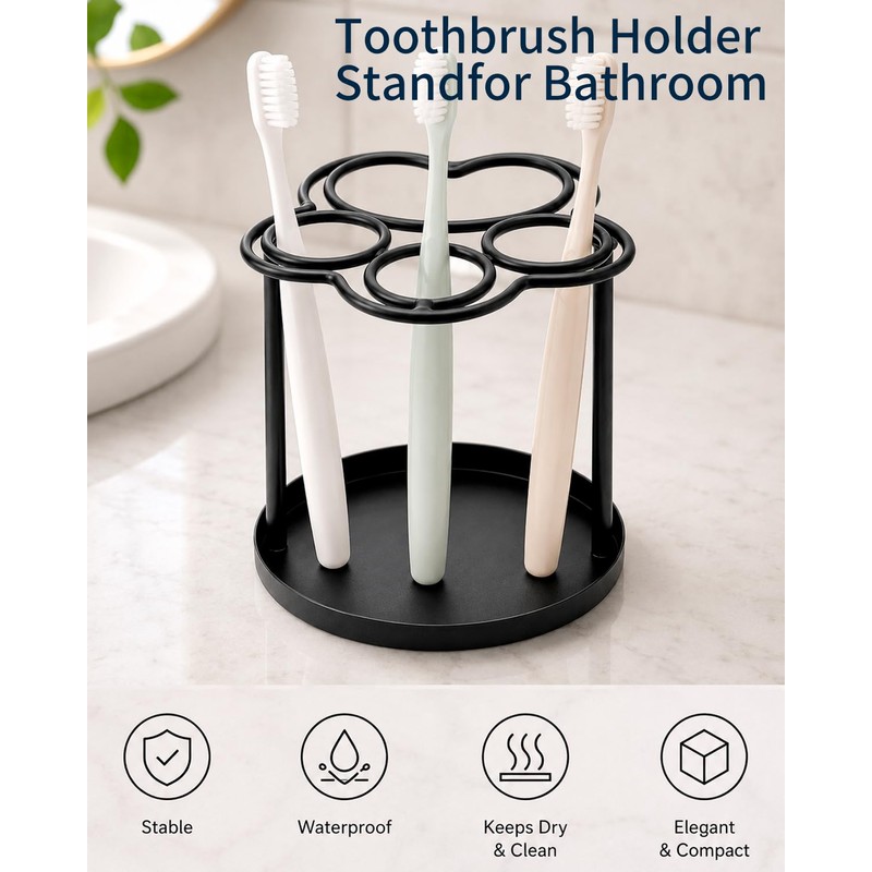 Yigney Toothbrush Holders for bathrooms, Metal Toothbrush Holder Black