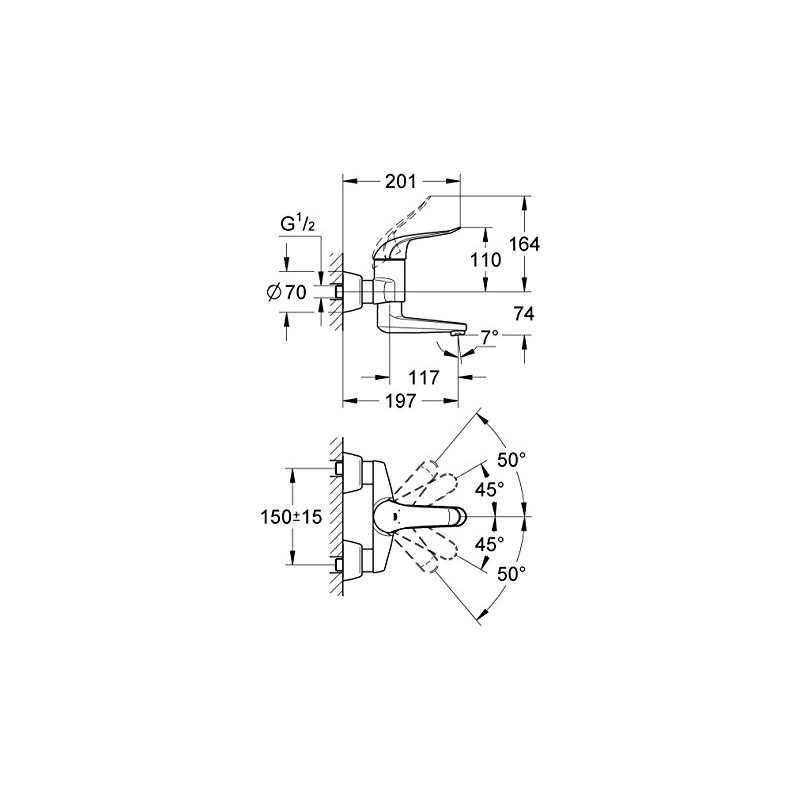 GROHE 32767000 Euroeco Special Basin Mixer Tap, Wall Mounted
