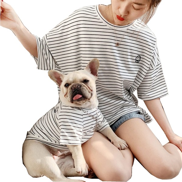 Dog and Owner Matching Clothes,White Striped Dog Shirts Summer T-Shirt