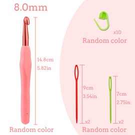 Crochet Hook, 8 mm Aluminum Crochet Hooks, Aluminum Soft Grip Rubber Handle Needles Ergonomic Knitting Needles Crochet Needle for Beginners and Handmade DIY Knitting Crochet (8 mm)