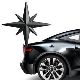 HQRNYP 3D Chrome Metal Compass Octagonal Star Car Emblem, Car Sticker, Star Shape Badge Decal, Auto Accessories Self-Adhesive Styling Decorative Emblem Sticker Universal for Most Vehicles (Black)