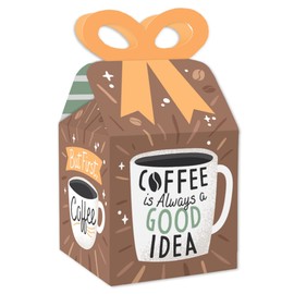 Big Dot of Happiness But First, Coffee - Square Favor Gift Boxes - Cafe Themed Party Bow Boxes - Set of 12
