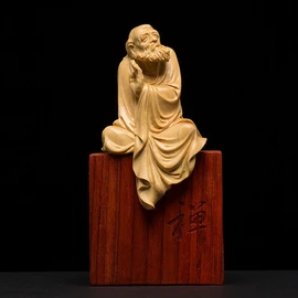 [Hanano] Dharma Daishi Seated Statue, High Quality Natural Boxwood Carved Dharma Wooden Statue, Wooden Buddha Statue, Buddhist Art, Daruma Bodhi Dharma, Dharma, Founder of Chinese Zen Buddhism, Zazen,