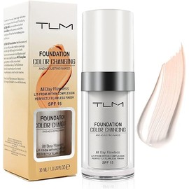 Colour Changing Foundation for Mature Skin, Flawless Warm Skin Tone Foundation, Moisturizing Face Cover Concealer Cream, Liquid Foundation Makeup Base, Poreless, Waterproof, Long Lasting, SPF15, 30ml