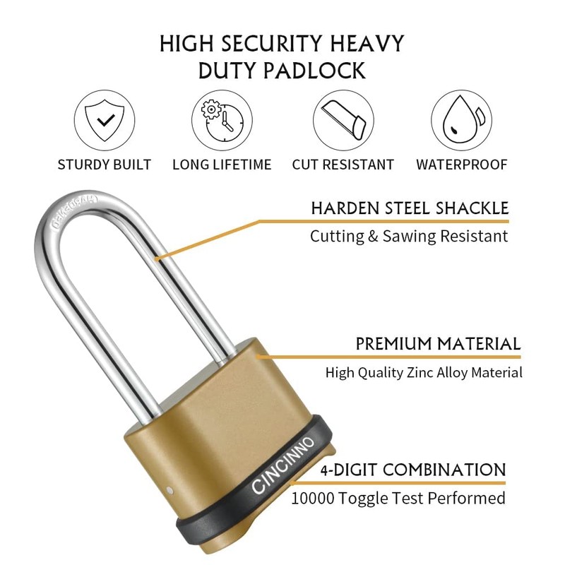 CINCINNO 4 Digit Combination Lock, Heavy Duty Combo Padlock with