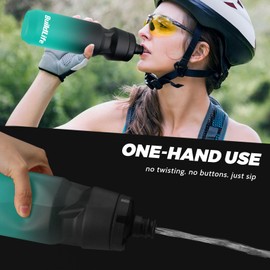 BuildLife 2 Pack Sports Water Bottle, 1L Squeeze Water Bottle, 32oz Biking Water Bottles, BPA Free & Leakproof Cycling Bottles for Hiking, Outdoor Sports Dishwasher Safe (1L-BlackBlue+BlackWhite)