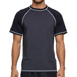 Arcweg Rashguard Men Short Sleeves Diving UV Protection UPF 50+ Elastic Rash Vest Loose Fit Top Swimming Quick Drying Surfing Pool T-Shirt Sports Top Rashie 2XL(EU) Black and Grey