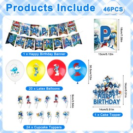 Smurfs Birthday Decoration Set, Smurfs Children's Birthday Decoration, Cartoon Balloons, Birthday Decoration Set for Children, Boys, Girls, Smurfs Theme Party Decorations