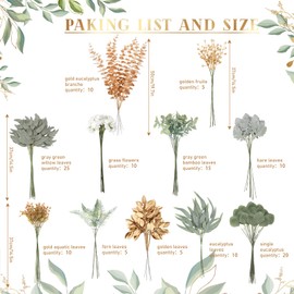 Cindeer 125 Pcs Artificial Greenery Stems Box Set with 11 Kinds of Faux Greenery Stems and Golden Leaves White Flowers Eucalyptus for DIY Bridal Bouquets Arrangement Wedding Home Decor