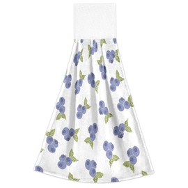 Blueangle Set of 2 Blueberry Hanging Tie Towels Kitchen Hand Towel Absorbent Soft Coral Velvet Dish Wipe Cloth for Kitchen Bathroom