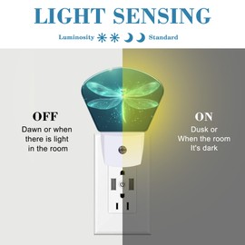 Fantasy Glowing Dragonfly Plug in Night Lights, Magic Dragonfly Nightlight Plug Into Wall Dusk to Dawn Sensor for Kid Girls Boys Women Men Room, Hallway, Kitchen, Bathroom, Stairs Decor