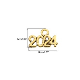 sourcing map 50 Pieces 2024 Year Charm Graduation Year Antique Gold Colour for Tassel DIY Jewellery Making Necklace Bracelets Key Chain, Metal