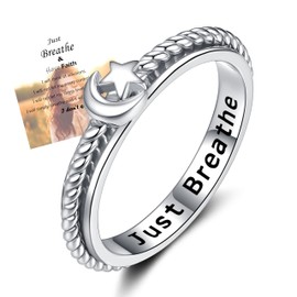 ZOEXUE Sterling Silver Moon Star Anxiety Spinner Rings with Just Breathe Fidget Ring ADHD Stress Relieving Ring Inspirational Jewelry Gifts for Size 5-10, 6, 925, No Gemstone