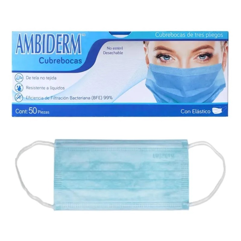 Cubre Bocas 3 Pliegos Ambiderm Rosa Caja C/50