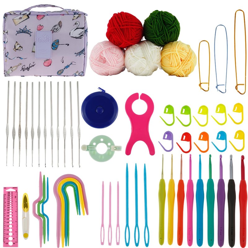 59 Pcs Ergonomic Crochet Hooks Kit, Knitting Starter Kit for