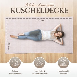 yanopurna Cashmere Blanket - Hand Woven Sofa Throw Blanket Made of 100% Cashmere Wool - 135 x 270 cm Soft and Cosy Cuddly Blanket for Couch and Chair - Made in Nepal