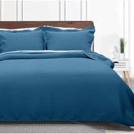 Threadmill King Size Quilt Bedding Set - Cotton Bamboo Soft Lightweight Summer Quilt Bedspread 3 Piece Set -Spring Field Pattern Coverlet for All Season - 1 Quilt 2 Pillow Shams - Folkstone Blue