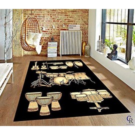 Champion Rugs Guitars Drum Set Rug Living Room Carpet Musical Floor Mat Music Room Area Rug (5’ 3” X 7’ 5”)