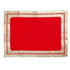 Decorative Mat Aasan Velvet Pooja Cloth for Multipurpose Traditional Pooja Indian Traditional Cultural Festival Decoration Pooja Article Laxmi for Housewarming Decor (Size:-24 Inch X 18 Inch)(Red)