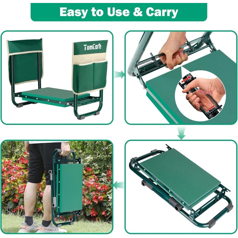 Ergonomic Garden Bench with Kneeling Pad & Tool Holders -