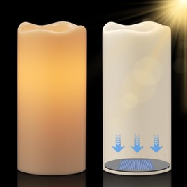 DRomance Solar Flameless Pillar Candles Outdoor Waterproof Dusk to Dawn Solar Rechargeable Battery LED Flickering Fake Candles White Plastic Patio Porch Garden Lantern Decor(2 Pack, 3" D x 8" H)
