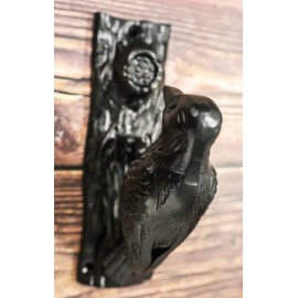 Ebros Gift Black Powder Coated Cast Iron Rustic Country Woodpecker Bird On Tree Trunk Door Knocker Sculpture with Built in Striking Plate Birds Home Decorative Garden Barn Cabin Cottage Accent