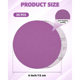 30Pcs 150mm Purple Sanding Discs Orbital Sander Discs 600/1000/1500 Grit, Wet & Dry Hook and Loop Sanding Pads 6 Inch Sandpaper for Automotive Polishing, Metal Restoration & Glass/Ceramic Finishing
