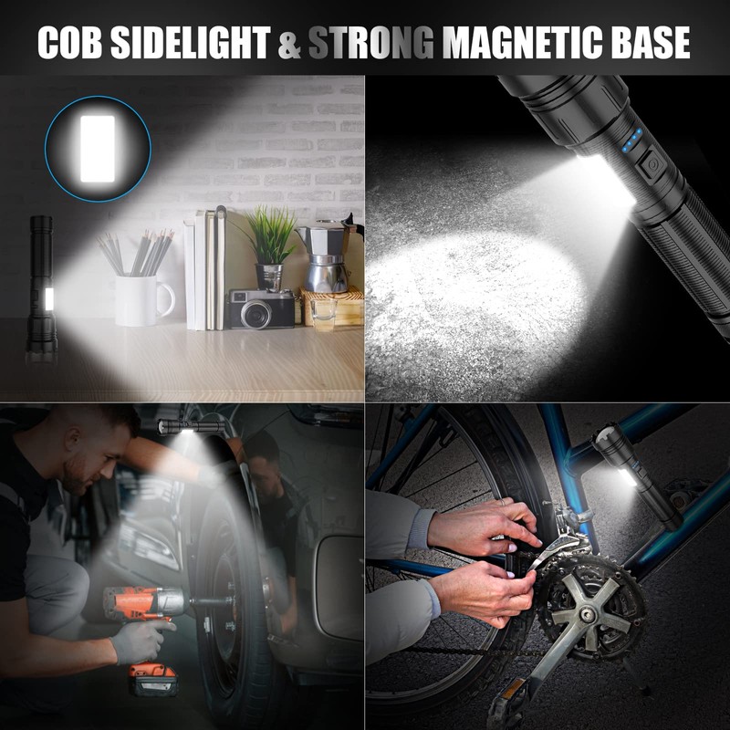 Magnetic Rechargeable Flashlight High Lumens, Super Bright LED Flash Light