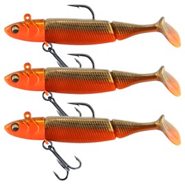 Dr.Fish Soft 3pcs Fishing Lures Jig Head with Paddle Tail 9.5cm/20g Soft Plastic Lure for Weedless Freshwater or Saltwater Bass Pike Trout Perch Orange