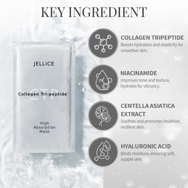 JELLICE High-Absorption Collagen Face Mask – Premium Japanese Sheet Mask with Collagen Tripeptides, Hyaluronic Acid, Niacinamide & Botanicals – Firming, Smoothing, Hydrating – 4 Pack
