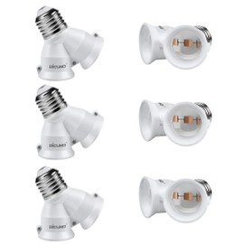 DiCUNO E26 Base Adapter, 2 Branch Socket, E26 to E26 Extension Socket, Set of 6