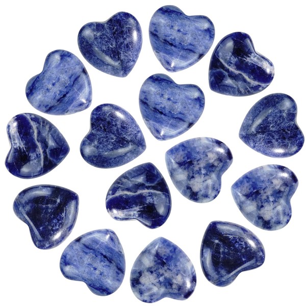 Marrywindix 15 Packs 0.8 Inch Healing Crystal Natural Sodalite Heart Love Carved Palm Worry Stone Chakra Reiki Balancing