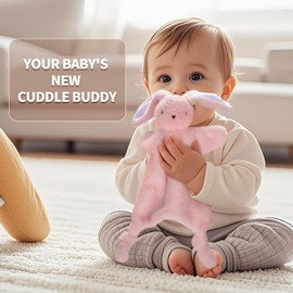 Bunny Loveys for Babies,Soft Baby Security Blanket,Snuggle Stuffed Animals Toy, Lovey Comforter Toy for Babies 0-12months,Baby Gifts for Infant and Toddler-Pink Rabbit
