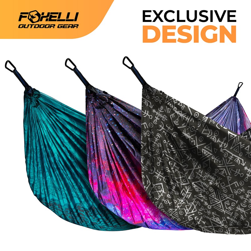 Foxelli Camping Hammock - Lightweight Portable Hammock, Easy Setup with