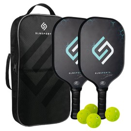 SLNSports Pickleball Paddles Set of 2 | USAPA Approved Carbon Fiber Pickleball Rackets Set Lightweight | 1 Carrying Case, 4 Balls | Pickleball Raquets for Kids and Adults | Beginners & Professionals