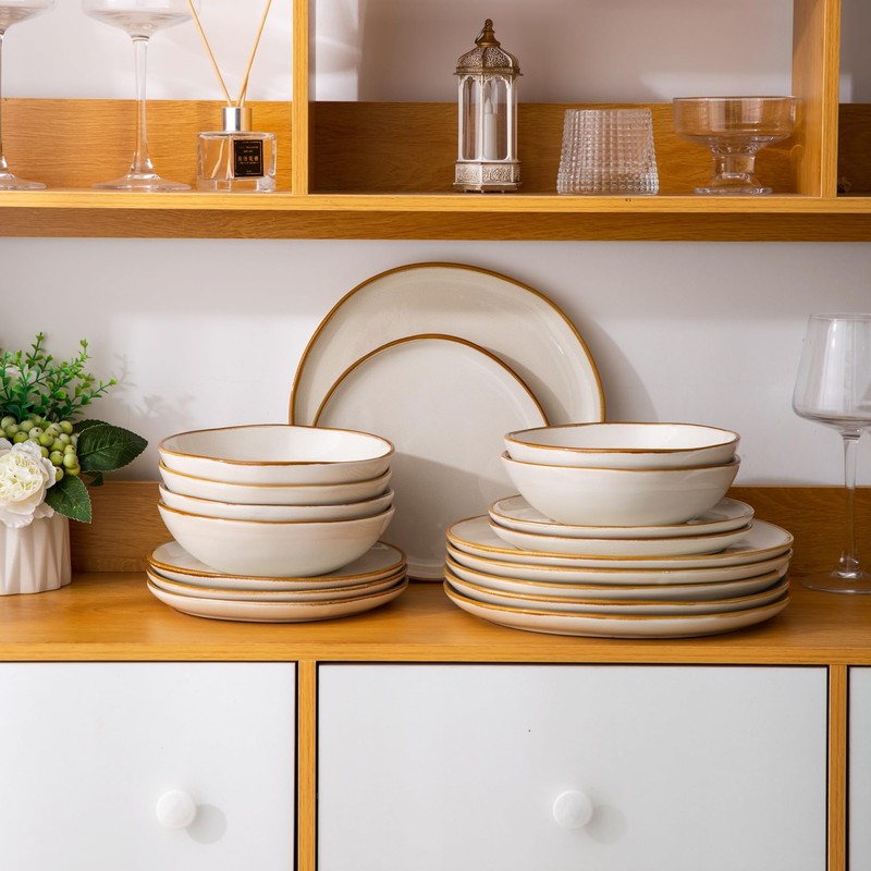 AmorArc Ceramic Dinnerware Sets,Handmade Reactive Glaze Stoneware Plates and Bowls