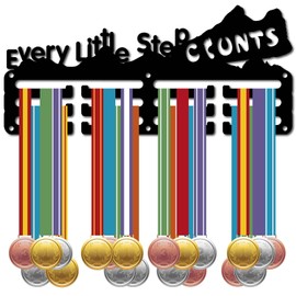 CREATCABIN Medal Holder, Medal Hanger, Display Stand, Sport, Metal, Small Holder, Decoration for Racing, Swimming, Football, Medal Winner, Black, 29 x 13 cm, Each Small Step Counts