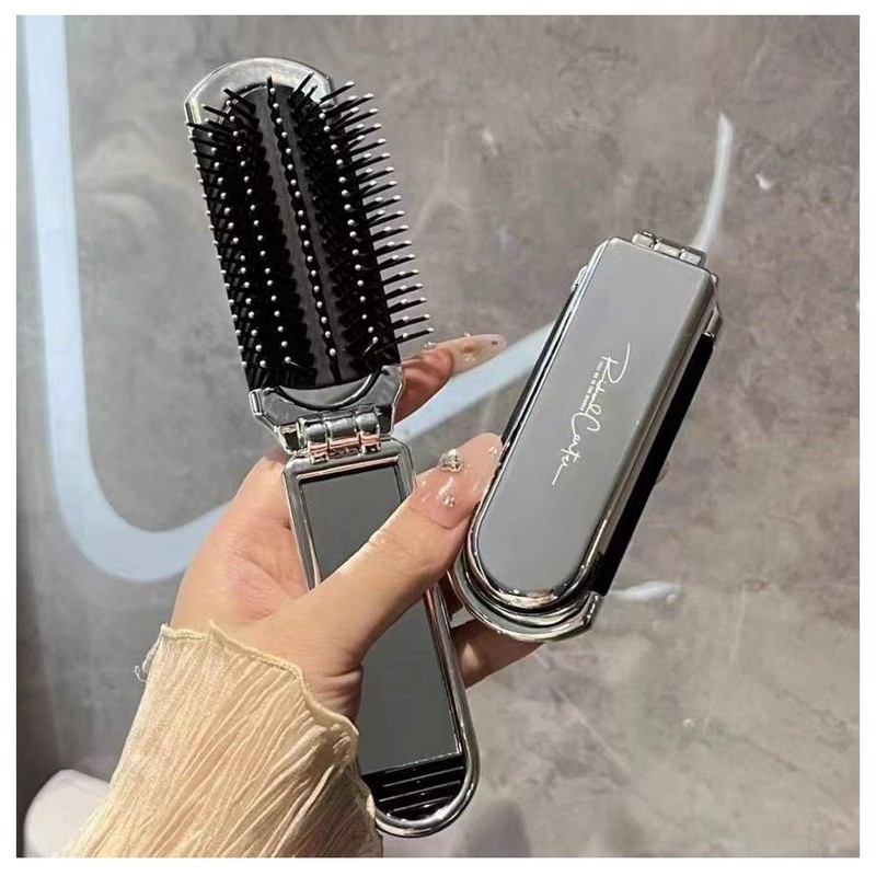 Mirhua静電気防止 折りたたみブラシ 女性用ブラシハンドヘルドブラシシルバー 通勤 通学 旅行 外出 （シルバー）