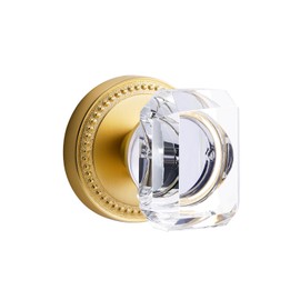 SORWDUERM Gold Door Knobs Crystal Door Knob Dummy Door Knobs Brushed Gold Square Glass Interior Satin Brass Dummy Handle Single Sided Decorative 1 Pack