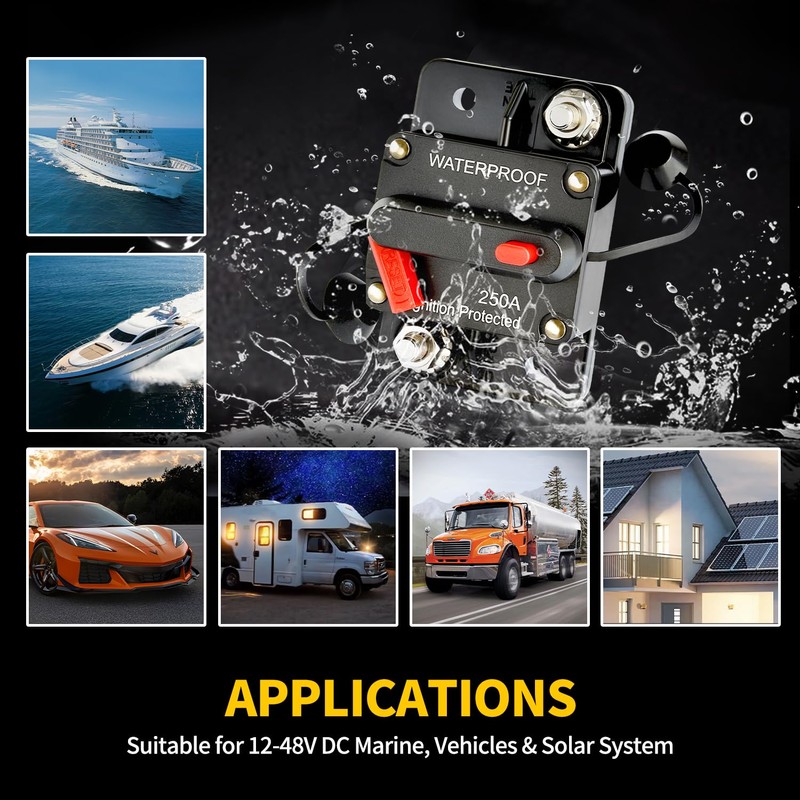 Bolipoeq 250Amp Circuit Breaker DC 12V-48V for Marine Boat Trolling