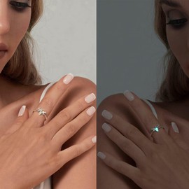 Qings Firefly Ring for Women, 925 Sterling Silver Glow in the Dark Adjustable Animal Rings, Luminous Bee Open Animal Ring for Women Girls, Glass, Cubic Zirconia