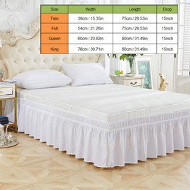 Alvinlite Gonna da Letto Elastica Bianca con Volant, Volant copriletto in Poliestere Facile da Montare per Letti Singoli/Completi/Queen/King Size(King：78 * 80+15inch)