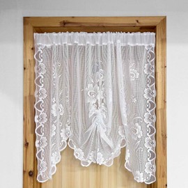 ZZC French Short Lace Sheer Curtains Romantic Tie-Up Half-Sheer Floral Lace Curtain Panel White Swag Valance for Small Window Doorway Decoration Mesh Door Divider 1 Panel W39 L39 inch