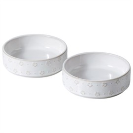 Havniva 6.1inch Wide Whisker Friendly Ceramic Set of 2 Cat Bowls, 1.7 Cups Food and Water Bowls for Kitty, Cats, Puppy, 2pcs Cat&Dog Bowls, Cat Feeder, Anti Whisker Fatigue(2 Bowls, Arctic White)